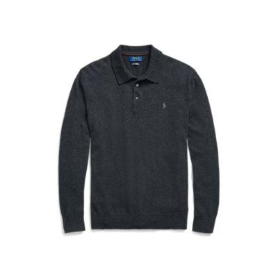 Ralph Lauren Washable Cashmere Polo Sweater Dark Granite Heather