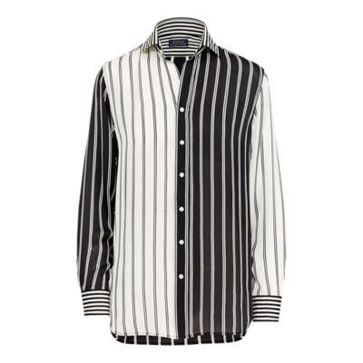 Ralph Lauren Striped Satin Button-down Black/trophy Multi Stripe