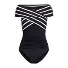 Ralph Lauren Slimming Striped Swimsuit Black/white