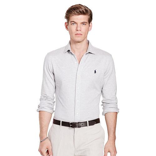 Polo Ralph Lauren Herringbone Knit Dress Shirt Andover Heather/white