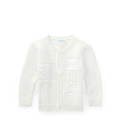Ralph Lauren Contrast-knit Cotton Cardigan Antique White 18m