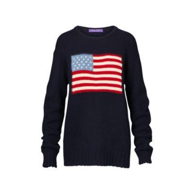Ralph Lauren Flag Cashmere Crewneck Sweater Midnight W/ Flag