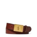 Ralph Lauren Pony Plaque Leather Belt Brown