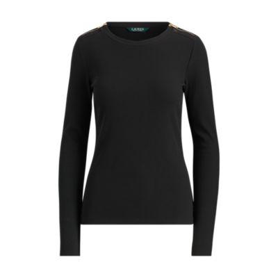 Ralph Lauren Zipper-trim Cotton-blend Top Polo Black