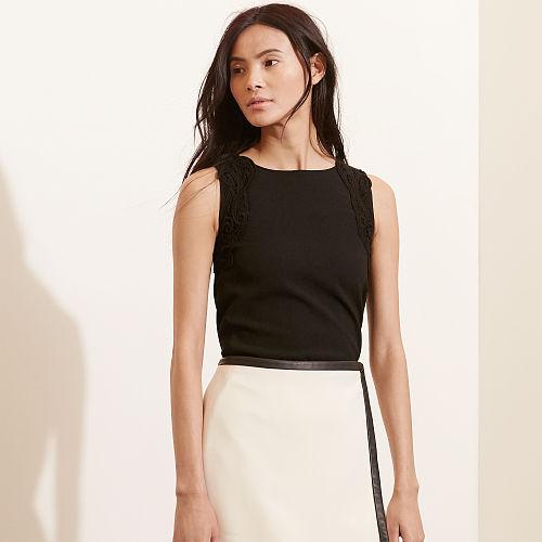 Ralph Lauren Lauren Lace-trim Crepe Tank Black