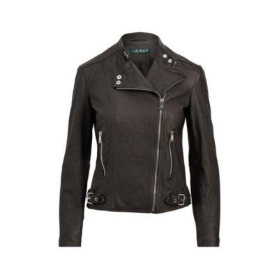 Ralph Lauren Burnished Leather Moto Jacket Polo Black