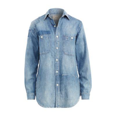 Ralph Lauren Patchwork Denim Shirt Light Indigo