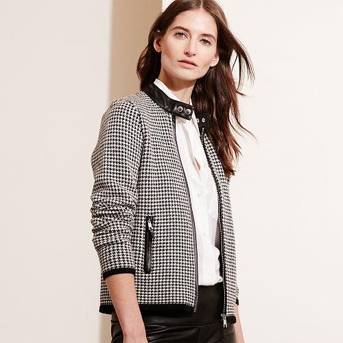 Ralph Lauren Lauren Petite Houndstooth Moto Jacket Black/cream