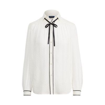 Ralph Lauren Tie-neck Silk Button-down Trophy Cream