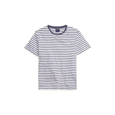 Ralph Lauren Striped Cotton Pocket T-shirt White/observer Blue 2x Big