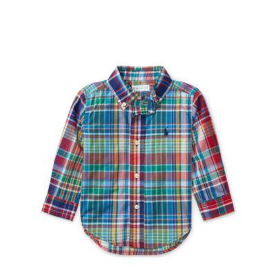 Ralph Lauren Plaid Cotton Poplin Shirt Red Multi 9m