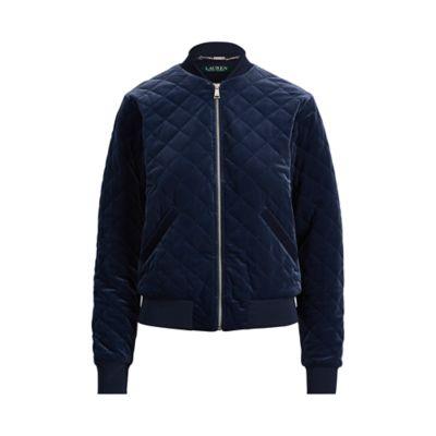 Ralph Lauren Quilted Velvet Bomber Jacket Rl Navy