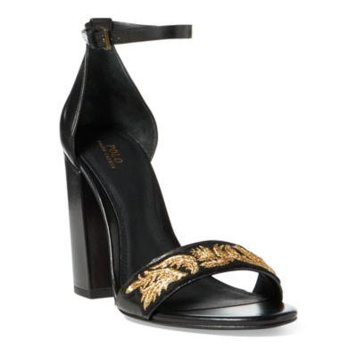 Ralph Lauren Kierra Bullion Calfskin Sandal Black