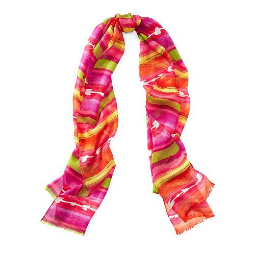 Ralph Lauren Lauren Nora Serape Striped Silk Scarf Fresh Tomato