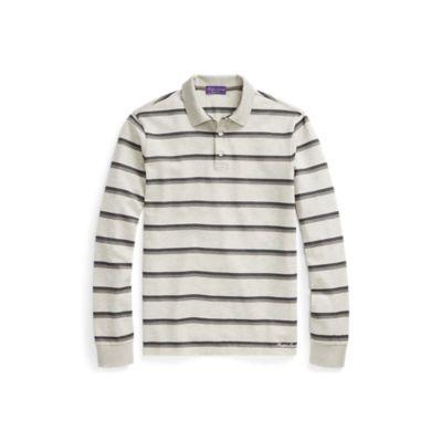 Ralph Lauren Custom Fit Long-sleeve Polo Prl/lt Grey Mlng/med Grey
