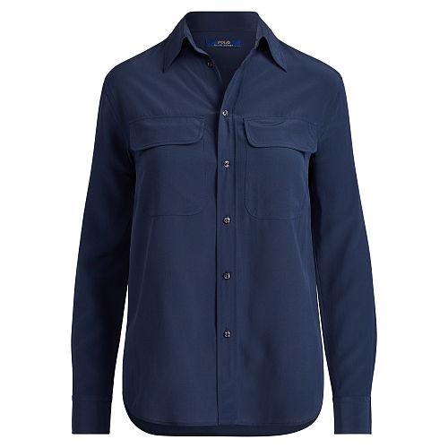 Polo Ralph Lauren Silk Crepe Button-down Shirt Navy