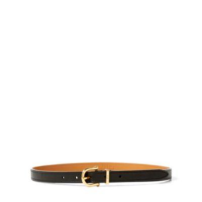 Ralph Lauren Skinny Burnished Leather Belt Black