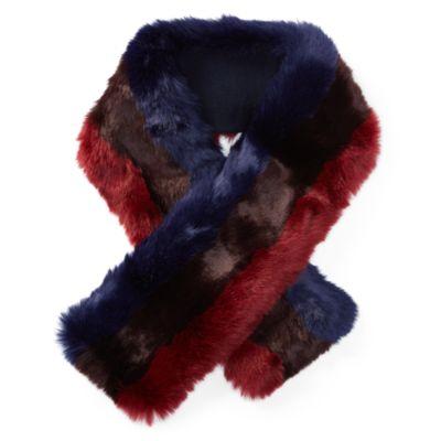 Ralph Lauren Faux-fur Muffler Scarf Dark Wine/navy/burgdy