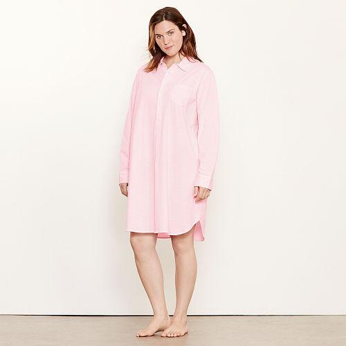 Ralph Lauren Lauren Woman Herringbone Cotton Sleep Shirt Herringbone Pink/ivory