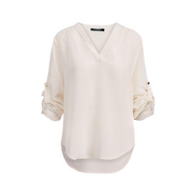 Ralph Lauren Silk Crepe V-neck Blouse Chalk