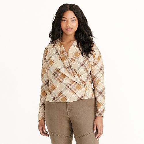 Ralph Lauren Lauren Woman Plaid Crepe Wrap Shirt Multi