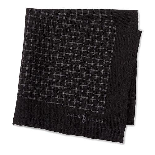 Polo Ralph Lauren Check Wool-silk Pocket Square Black/grey