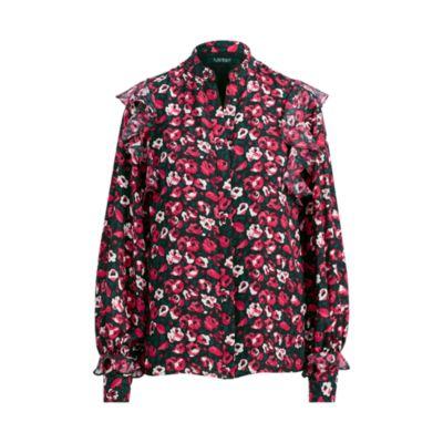 Ralph Lauren Floral Ruffled Georgette Top Lipstick Multi