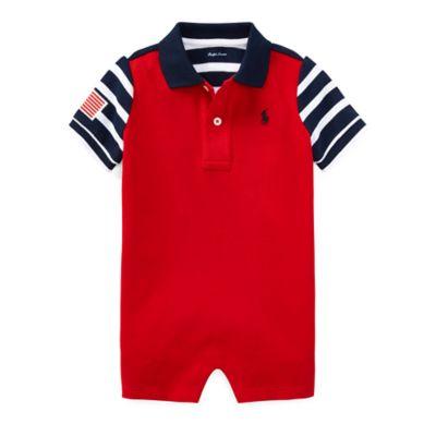 Ralph Lauren Color-blocked Cotton Shortall Rl 2000 Red 3m