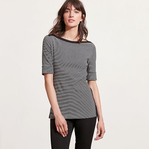 Ralph Lauren Lauren Striped Stretch Cotton Tee Black/cream