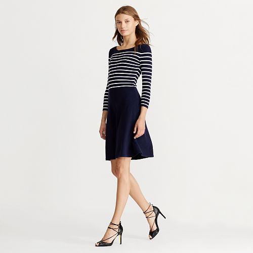 Ralph Lauren Lauren Striped Fit-and-flare Dress Lighthouse Navy