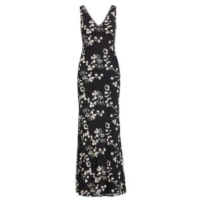 Ralph Lauren Floral Embroidered Mesh Gown Black/black/ivory Shine