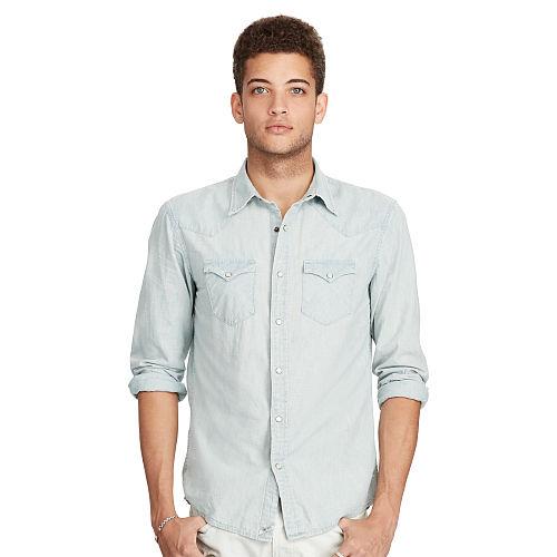 Ralph Lauren Denim & Supply Slim Indigo Cotton Shirt Light Indigo Wash