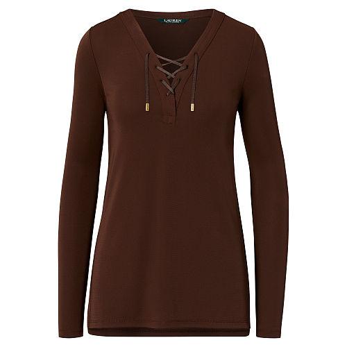 Ralph Lauren Lauren Lace-up Jersey Tunic Top Circuit Brown