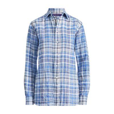 Ralph Lauren Adrien Plaid Linen Shirt Blue Multi