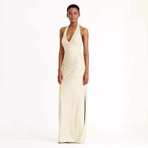 Ralph Lauren Lauren Metallic Halter Gown Pierre Champagne-gold