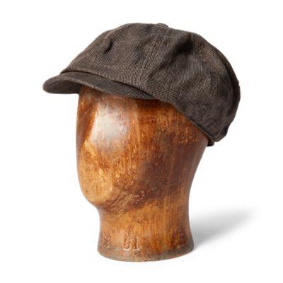 Ralph Lauren Houndstooth Linen Newsboy Cap Brown Tan