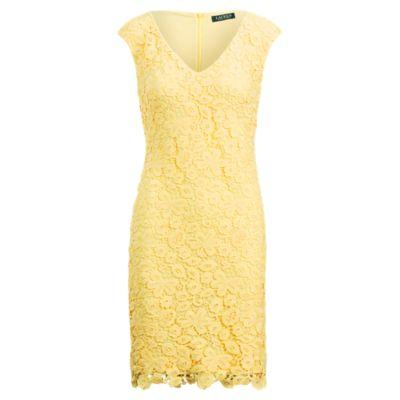 Ralph Lauren Lace Cap-sleeve Dress Island Yellow 12p