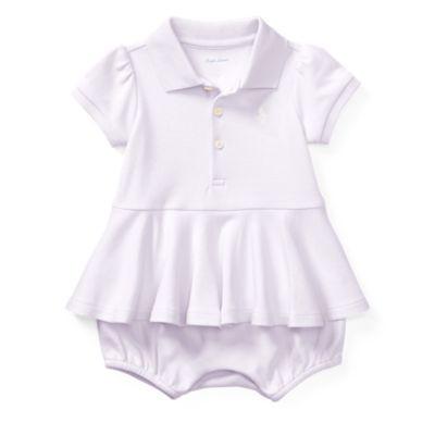 Ralph Lauren Cotton Peplum Polo Romper Summer Lilac 6m
