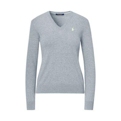 Ralph Lauren Cotton V-neck Sweater Classic Grey Heather