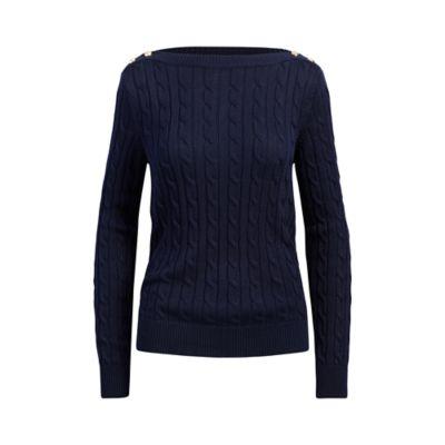 Ralph Lauren Button-shoulder Cable Sweater Navy Sp