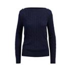 Ralph Lauren Button-shoulder Cable Sweater Navy Sp