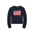 Ralph Lauren Flag Cropped Cotton Sweater Hunter Navy Multi
