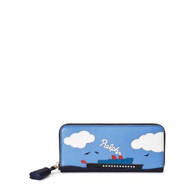 Ralph Lauren Steamboat Calfskin Zip Wallet Blue Multi