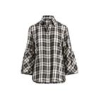 Ralph Lauren Plaid Bell-sleeve Cotton Shirt Black Multi Sp