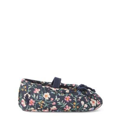 Ralph Lauren Allie Leather Ballet Flat Navy/multi Floral 0 (0-6 Wks)