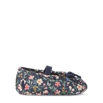 Ralph Lauren Allie Leather Ballet Flat Navy/multi Floral 0 (0-6 Wks)