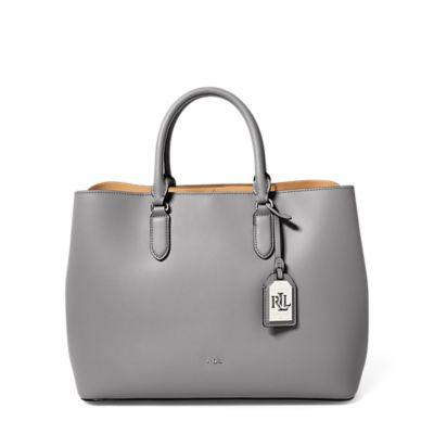 Ralph Lauren Leather Marcy Satchel Light Grey/palomino