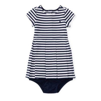 Ralph Lauren Pleated Knit Dress & Bloomer Spring Navy/white 3m