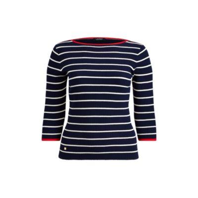 Ralph Lauren Striped Boatneck Sweater Navy/masc Crm/tomato Red