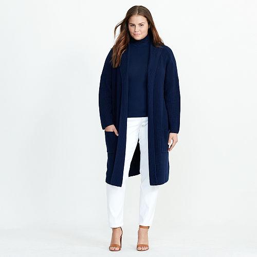 Ralph Lauren Lauren Woman Ribbed Cotton Cardigan Navy